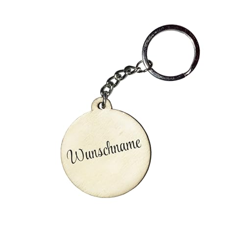 Girahlutions Holz Schlüsselanhänger Hundemarke Rund Ø 35mm Hunderasse Gravur Ihr Hund mit Name Wunschname Personalisiert Deutsch Kurzhaar