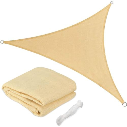 BAKAJI Vela Telo Parasole Tenda Triangolare Ombreggiante in HDPE Resistente Protezione UV 90% per Ombra Giardino Terrazzo con Aggancio Occhielli Beige (3,6 x 3,6 x 3,6 mt)
