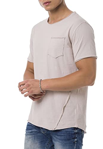 Redbridge Męski T-shirt Asymmetric Cut z kieszenią na piersi bawełna, beżowy, XXL