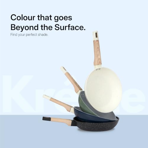 Image of Kreme Ceracook Ceramic Coated Granite Fry Pan 1.8L /24cm with Glass Lid, ISI Certified Frying Pan, Forged Aluminium, Gas & Induction Use, Non Toxic, PFAS & PTFE Free, 1 Year Warranty, Ocean Deep Blue