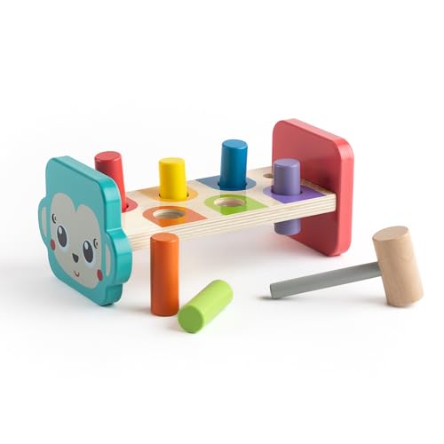 Image of Jasey's Toy Chest Tap & Learn Wooden Hammer Bench for Kids | Pounding Toy with Mallet & Colorful Pegs | Montessori Fine Motor Skill Toy for Toddlers Ages 12+ Months