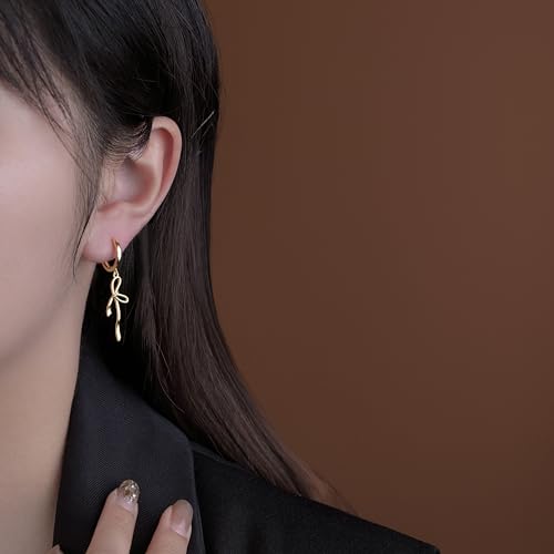 Reffeer Solid 925 Sterling Silver Bow Hoop Earrings Drops for Women Teens Bowknot Hoop Earrings Ribbon Huggie3