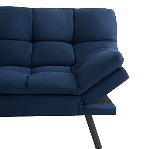 Memory Foam Futon Sofa Bed Couch Sleeper Convertible Foldable Blue Suede #TOP7
