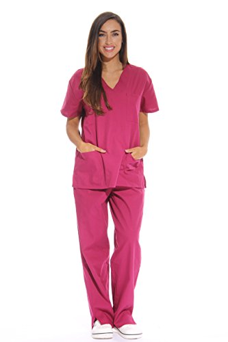 Just Love Women's Scrub Sets Six Pocket Medical Scrubs (V-Neck With Cargo Pant), Burgundy, 3X