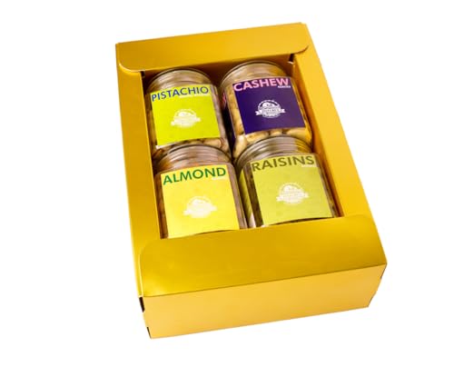 Image of Nature's Blend - Essential Dry Fruits|Maroon New|Pack of 4|250g Jar|Almond Roasted, Cashew Roasted, Pistachio Inshell Roasted, Raisins|Soft Top