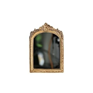10” x 7” Small Gold Vintage Wall Mirror, Antique Gold Resin Baroque Mirror, Decorative Hanging & Tabletop Mirror