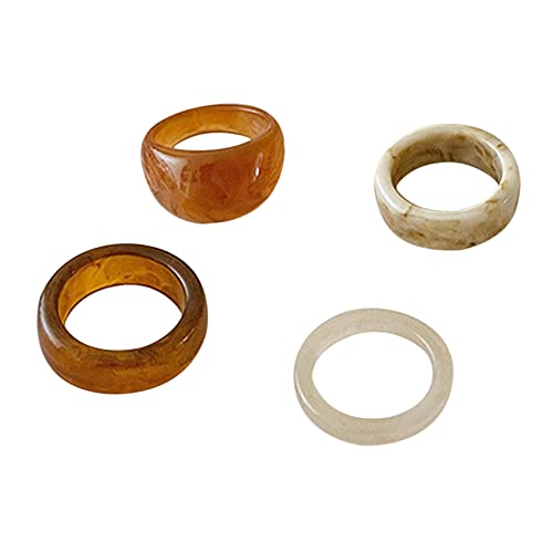 ZHDXW Marmor Textur Harz Ringe Multi Style Chunky Acryl Dicke Runde Ringe Candy Acryl Marmor Ring Verstellbarer Ring Damen Ring Knöchelringe,EIN 4-teiliges Set Cover