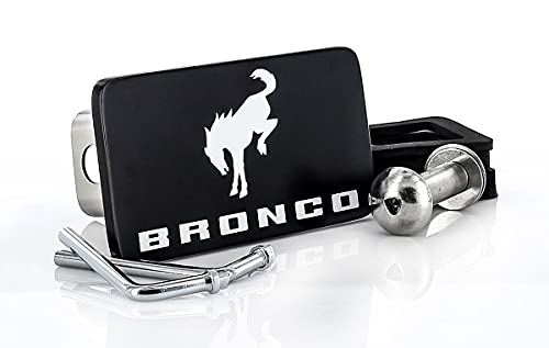 Ford Bronco Horse Black Rectangular Trailer Tow Hitch Cover Plug (2