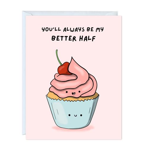 ALY LOU Funny Anniversary Card Birthday for Boyfriend, Wife, Girlfriend, Husband, Him Her - Punny Cute Love Greeting Card, Blank Inside (You'll Always Be My Better Half)