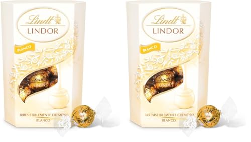 Lindt bombones LINDOR CORNET chocolate blanco, delicioso bombón con interior de chocolate cremoso, chocolate Lindt, 200g, aprox 16 bombones (Paquete de 2)