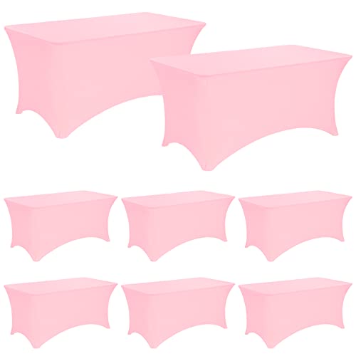 Image of 8 Pack 6FT Spandex Table Covers Washable Wrinkle Resistant Fitted Rectangle Tablecloth for Folding Table Wedding Party Birthday Banquet Bar Events(Pink)