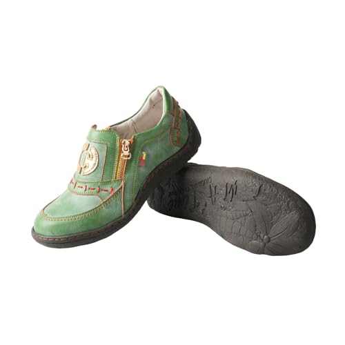 Image of TMA EYES Women's Non-Slip Leather Casual Slip On Comfort Walking Flat Shoes(Green,6)