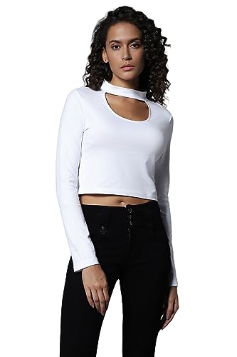 Image of High Star Women's Choker Neck Fitted Full Sleeves Crop Top