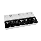 Amazon Basic Care 7-Day AM/PM Pill Organizer, Vitamin Case and Medicine Box with Large Compartments, 2 Times a Day, Black and Clear Lids