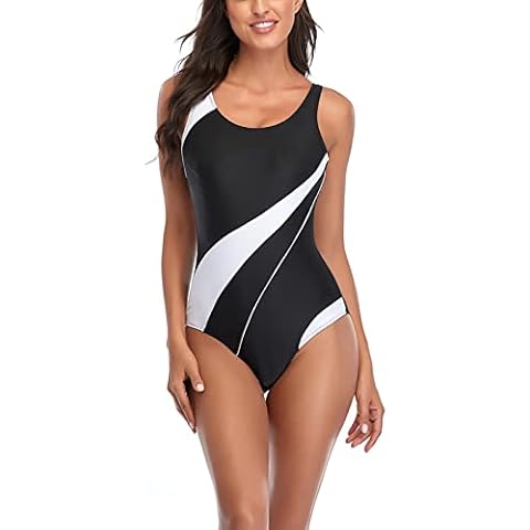 Benylion One Piece Corset Sporty Bathing Suit for Women Color Block Modest Tummy Control Swimming Costume Sport Beachwear Swimsuit White Size L Cover
