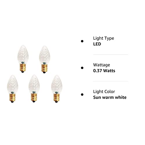 Ul Listed Box Of 25 C7 Led Replacement Bulbs,2 Smd Leds In Each C7 Dimmable Lights Bulb For Outdoor Christmas String Lights,Full Waterproof And Break Resistant (Sun Warm White) #TOP6
