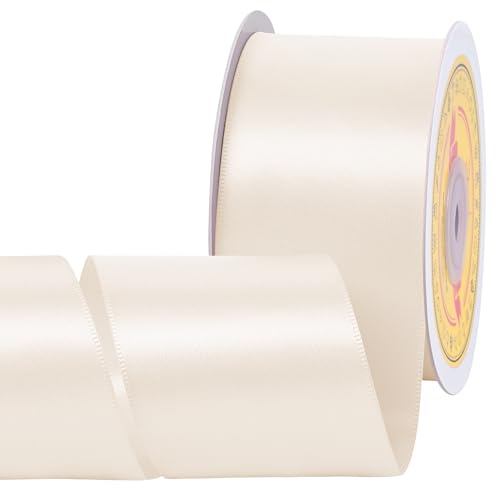 Image of Double Face Nude Satin Ribbon 2 Inch x 25 Yards Polyester Ribbon for Gift Wrapping Easter Weddings Party Decorations Hair Bows Invitations