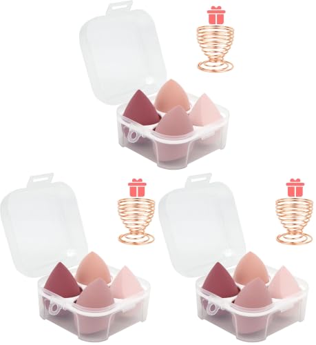 Makeup Sponges Set - Beauty sponges Blending Blenders with 1 Holder and Egg Case, Flawless for Cream, Powder and Liquid (Pink, 4Pcs+1Holder+ case) (Pack of 3)