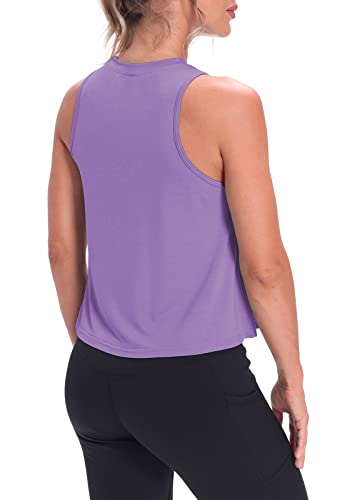Image of Mippo Crop Tops for Women Womens Workout Tops Flowy Cropped Tank Tops Athletic Shirts