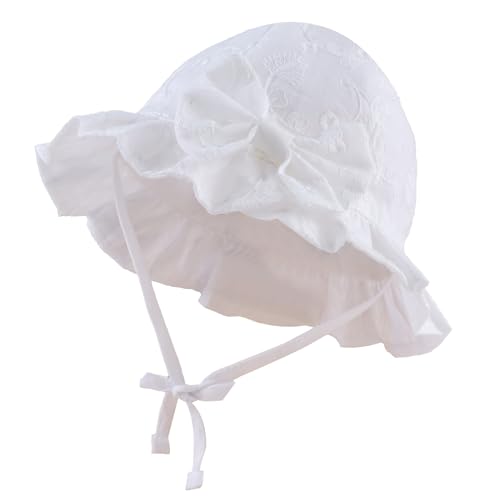 JANGANNSA Bow Baby Girls Summer Hat Flower Toddler Girls Sun Hat Cotton Breathable Infant Cap (White Bowknot, 48cm)
