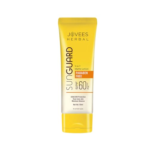 Jovees Herbal Sun Guard Sunscreen Lotion SPF 60 Pa+++ Broad Spectrum For All Skin | 3 In 1 Matte Lotion UVA/UVB Protection, Moisture Balance, Even Tone Skin | Sunscreen For Men/Women 50Ml