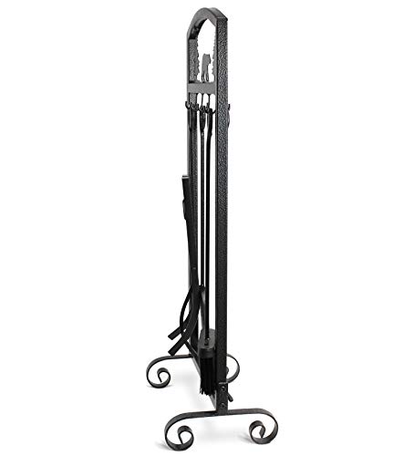 MYFIREPLACEDIRECT Fireplace Tools Sets 5 Pieces Extra Strength Wrought Iron Indoor Outdoor Fire Place Toolset Hearth Accessories Kit with Fireplace Brush, Fire Poker, Fireplace Shovel, Firewood Tong