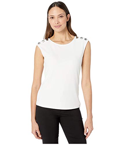 Calvin Klein Sleeveless Top with Buttons on Shoulder Soft White LG (US 12)