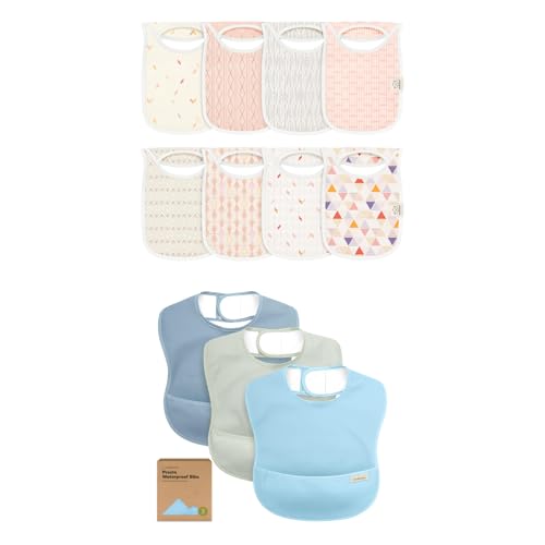 Keababies 8-Pack Baby Bibs for Boys, Girls and 3-Pack Waterproof Baby Bibs - Pull-on Bibs, Baby Bandana Bibs For Drooling And Teething - Lightweight Baby Bib with Food Catcher, Mess Proof Toddler Bibs