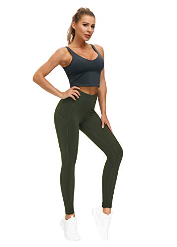 Image of THE GYM PEOPLE Thick High Waist Yoga Pants with Pockets, Tummy Control Workout Running Yoga Leggings for Women
