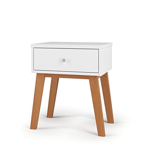 Child Craft Soho Mid-Century Modern Nightstand, 1 Drawer Bedside Table For Bedroom, Baby Nursery, Or Kid’s Room (White/Natural) #TOP23