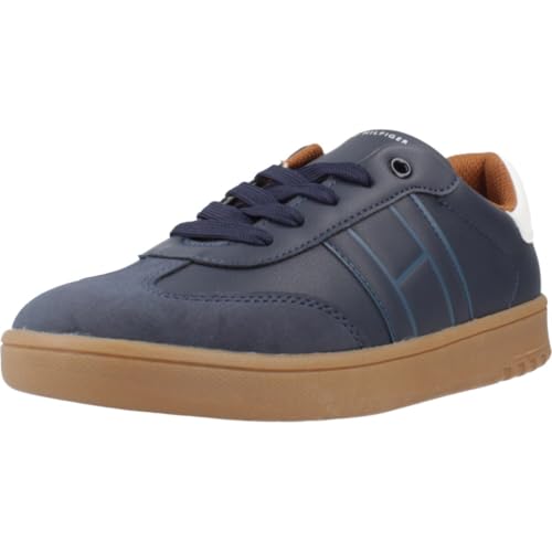 Tommy Hilfiger T3x9 34081 Baskets Basses en Cuir Synthétique Bleu pour Enfant