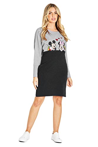 Disney Damen Hoodie Kapuzenpullover Lang Minnie Mickey Sweatkleid Damen...