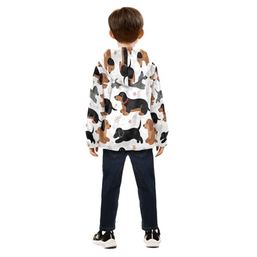Dachshund Pattern with Stars Toddler Fleece Jacket Girl Boys Hooded Fleece Jacket Coat Warm Outwear Zip-up 3-10T4