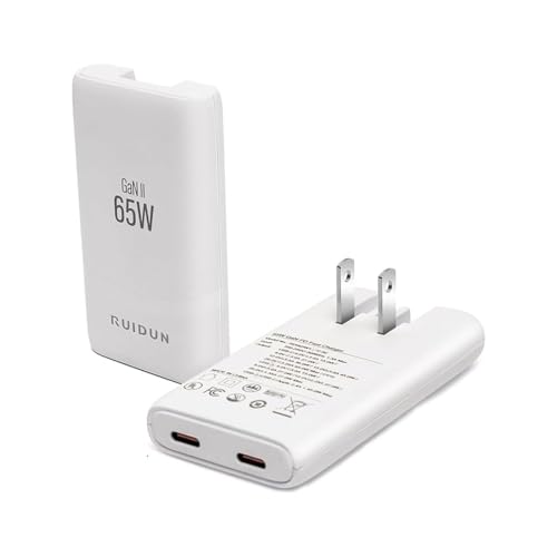 65W GaN USB C Charger,Dual-Port Fast Wall Charger,PD 3.0 & QC 4.0,Foldable Plug for MacBook Pro/Air, iPhone 15, iPad Pro, Galaxy S24, Steam Deck & More,White