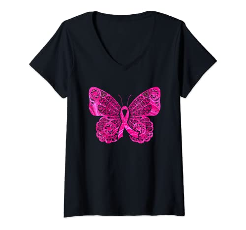 Mujer In October I Wear Pink Breast Cancer Awareness Warrior Camiseta Cuello V