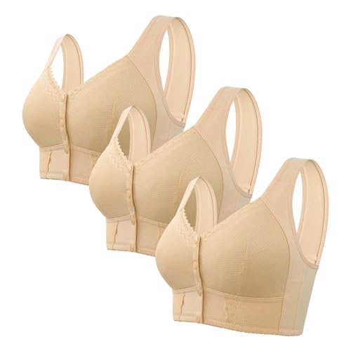 YIzdegg Sujetador para personas mayores, sujetador transpirable con cierre frontal para personas mayores, sujetadores sin aros para mujeres mayores, beige, 50