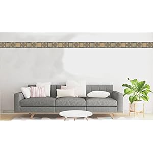 Dundee Deco DDAZBD9434 Peel and Stick Wallpaper Border - Geometric Blue Brown Shapes Wall Border Retro Design, 15 ft x 7 in (4.57m x 17.78cm), Self Adhesive Dundee Deco DDAZBD9434 Peel and Stick Wallpaper Border Geometric Blue Brown Shapes Wall Border Retro Design 15 ft x 7 in 457m x 1778cm Self Adhesive