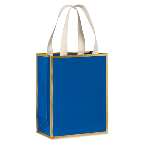 Image of Papyrus 9 inch Medium Gift Bag (Blue and Gold) for Christmas, Birthdays, Weddings, Anniversaries and All Occasions (1 Bag)