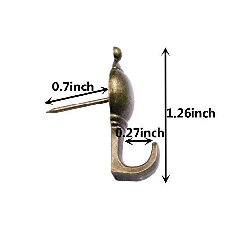 Image of 30 Pack Colonial Shape Push Pin Hooks Picture Hangers for Hanging Or Holding Down Charts,Banners,Calendars,Posters,Picture,Photo Frame,Keys (Antique Brass)