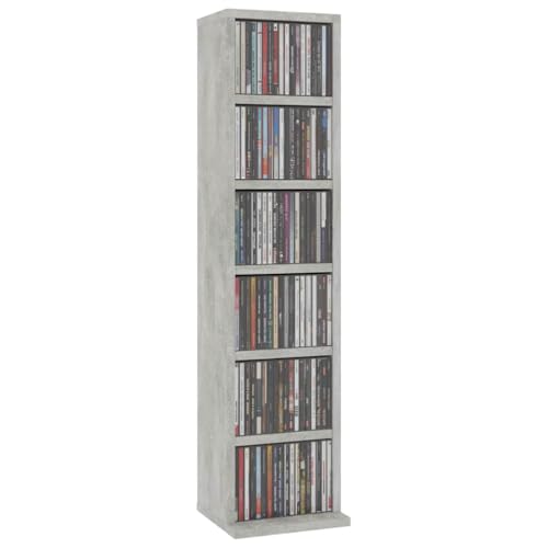 Tomostar Étagère Colonne à CD/DVD, Meuble de Rangement CD et DVD Armoire à CD Étagère Bibliothèque Gris béton 21x20x88 cm Bois d'ingénierie