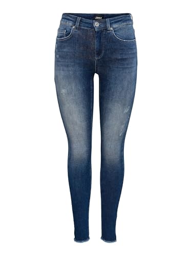 ONLY Damen Onlblush Life Mid Sk Ank Raw Rea811 Noos Jeans, Dark Blue Denim, XL / 30L EU
