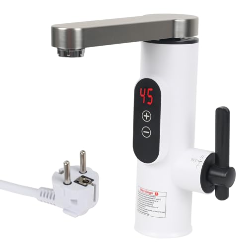 Grifo eléctrico con calentador de agua, grifo de calefacción eléctrica CEIEVER con temperatura ajustable 30-55 ℃, grifo de cocina 230 V, grifo eléctrico de acero inoxidable para cocina (B, plástico)