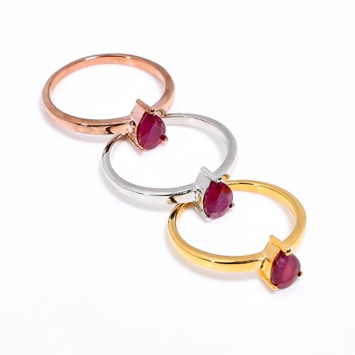 Bague en argent sterling 925 avec rubis naturel forme poire