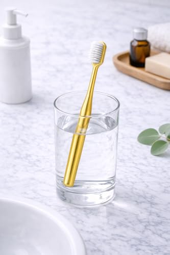 Image of Premium Toothbrush for Adults and Children - Soft Bristle Metal Toothbrushes, Reusable Minimalist Design, Durable Luxury Oral Care Travel Bathroom Essentials