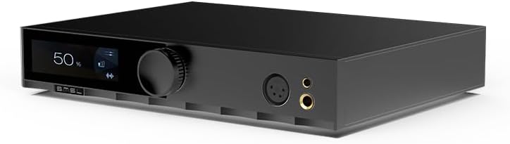 Front view of the S.M.S.L H400 Headphone Amplifier showing the display, volume knob, and headphone outputs.