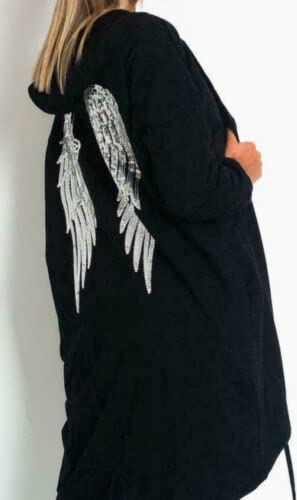 Ladies Sequin Back Angel Wings Long Sleeve Cardigan Womens Open Front Oversized Hooded Cardigan2