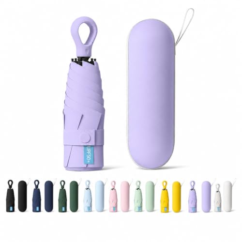 Image of Mini Umbrella with Case for Men & Women (Manual Open) Compact Travelling Pocket Umbrella, Polyester & UV Protect Fabric for Summer /Anti-Slip Handle- Use in Rain & Summer