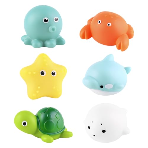 Suevut Giocattoli da Bagnetto, 6 Pezzi Giocattolo da Bagno per Bambini, Senza Bisfenolo A, con Animali dell’Oceano,...