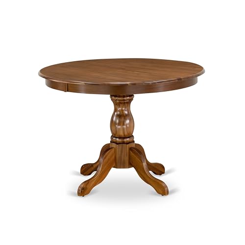 East West Furniture HBT-AWA-TP Hartland Dining Table - a Round Wooden Table Top with Pedestal Base, 42x42 Inch, Walnut