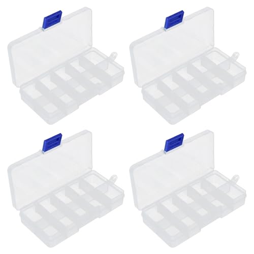 Image of 4 PCS 10 Grids Plastic Organizer Box with Dividers, Small Clear Tackle Container, Candy Large Bead Compartment